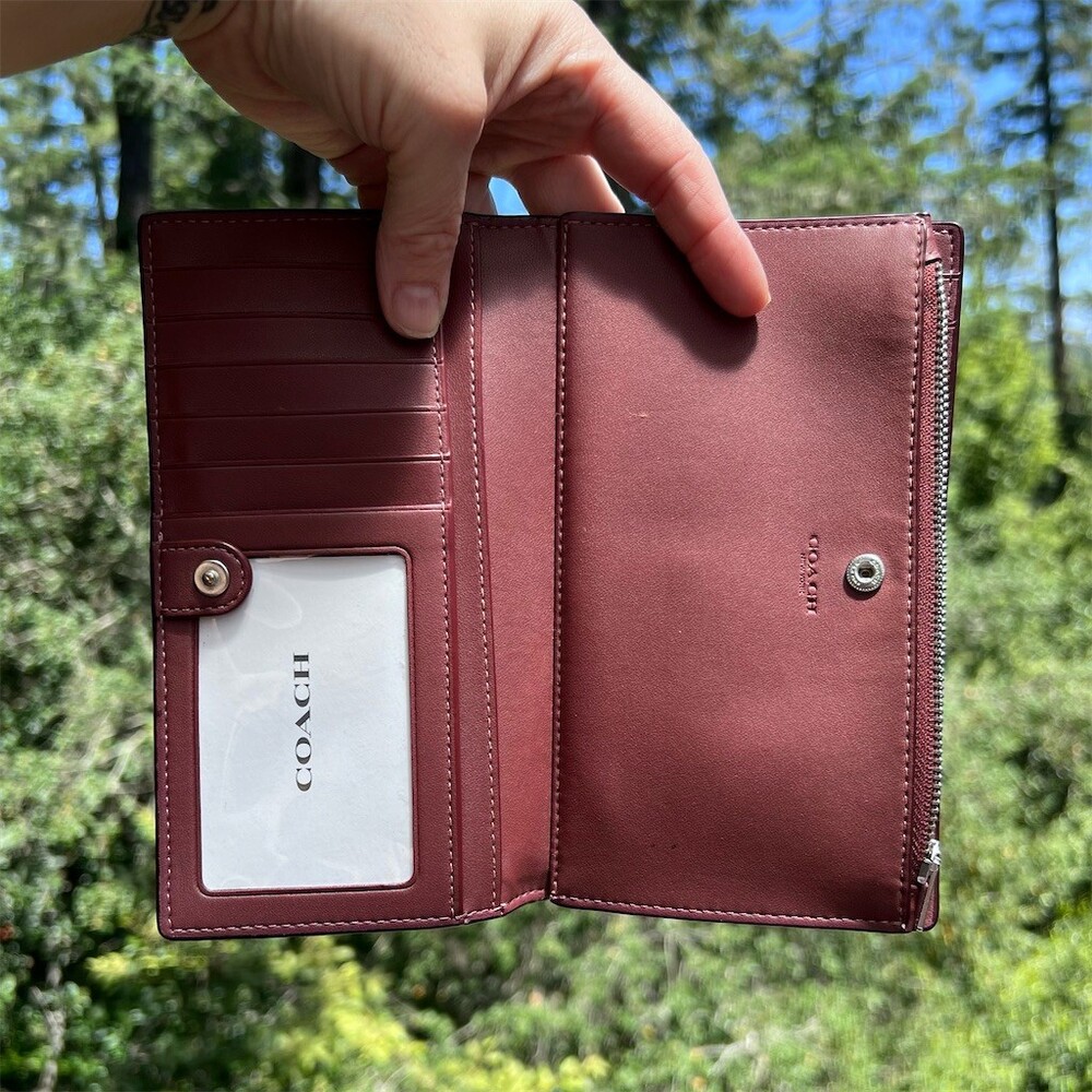COACH PINK Pebble Leather Bifold Snap Wallet with Silver Hardware AUTHENTIC - Picture 4 of 11